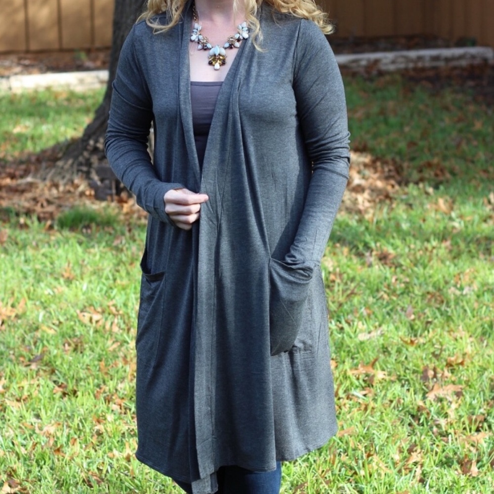 Last size Small KNIT CARDIGAN w/ POCKETS GREY - Picture 3 of 5